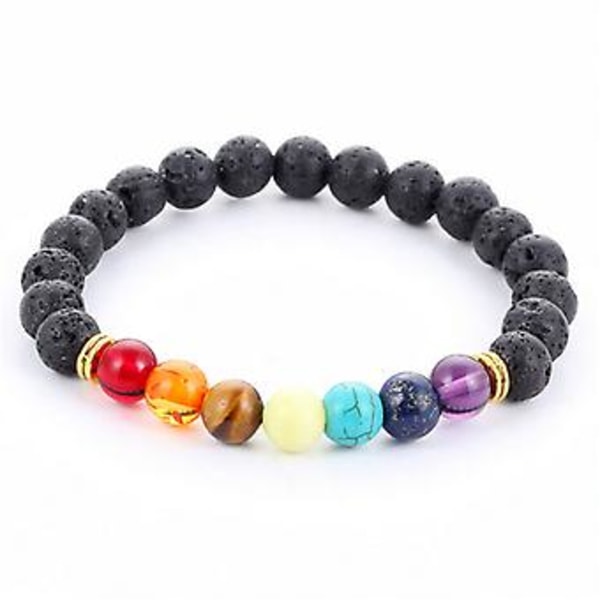 1x Varmt Kvinner 7 Edelsten Chakra Lava Stein Steinsbønn Reiki Perle Armbånd Bangel