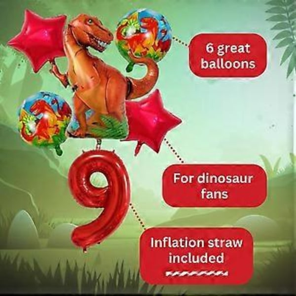 Dinosaur Party Dekorasjonsett - Tall 9 Ballong Rød, Dinosaur Ballonger, Dinosaur Bursdagsdekorasjoner, T-Rex Tyrannosaurus Rex Dinosaur Dekorasjoner