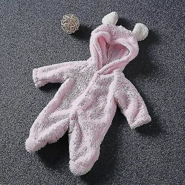 Baby Fleece Romper Vinter Varmt Søt Teddybjørn Hettestøkk (6-9 Mnd Rosa)