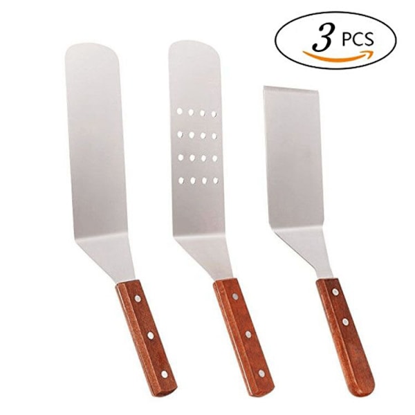 Stainless steel wooden handle frying spatula, three-piece cooking spat