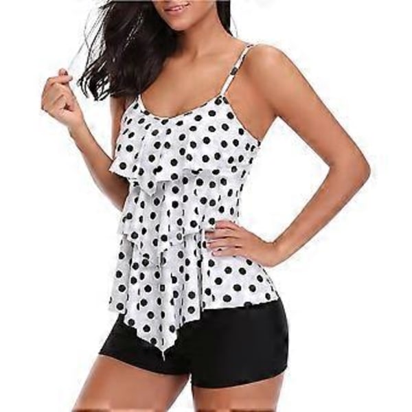 Tankinier for kvinner, lagdelt volang tankini-topp med boyshorts, todelt badedrakt (style1421)