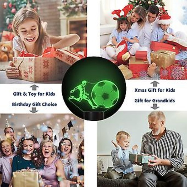 Fodboldgaver til Børn, Fodbold 3D Illusion Lampe Fodbold Natlys Med Fjernbetjening + Berøring 16 Farve Blinkende Skiftende + Timer Skrivebordslamper