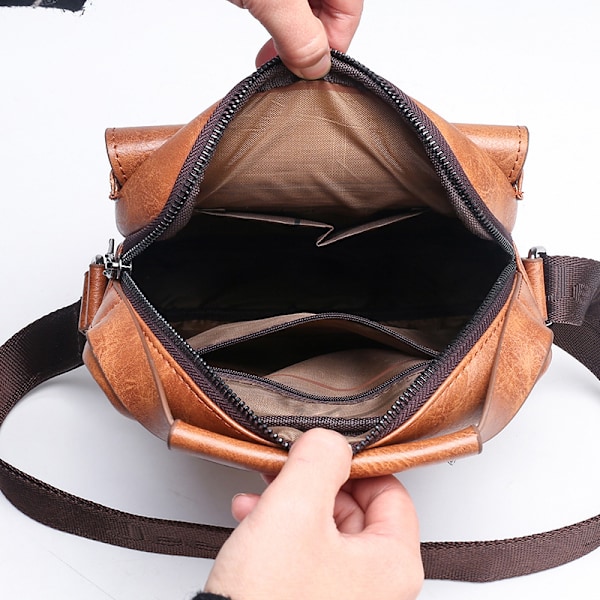 Läder Crossbody-väska, Herr Axelväska, Kontor Affärer Magnetiskt Spänne Justerbar Rem, Svart