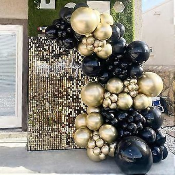 Sort Guld Ballonkæde Kit, 122 stk Sort Metalisk Guld Konfetti Latex Balloner Bue Kit til Graduation Fødselsdag Bryllupper med lang strimmel og kugle