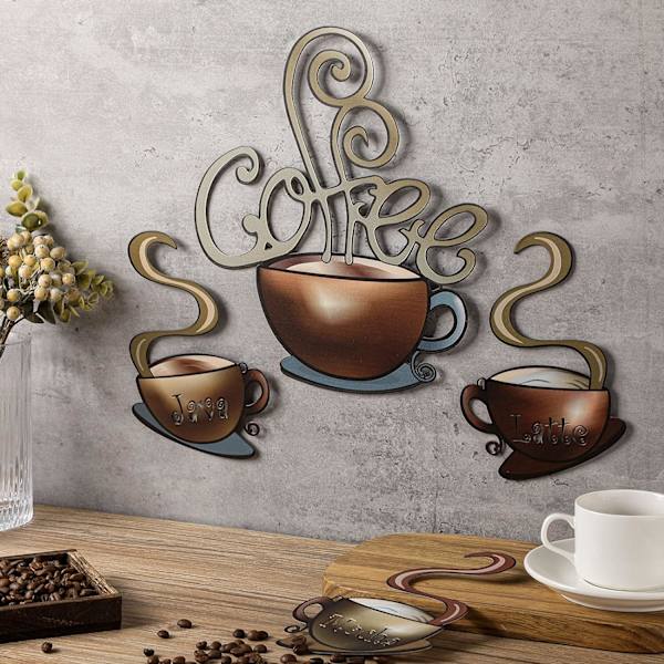 4 st metallkaffekopp väggdekor bar café tema konstdekorati