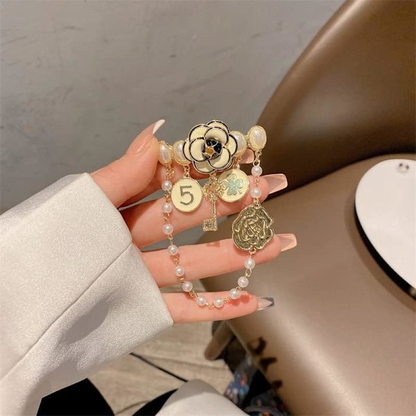 Imiteret perle vedhæng kæde broche, elegant revers nåle, vintage smykker gave til kvinder