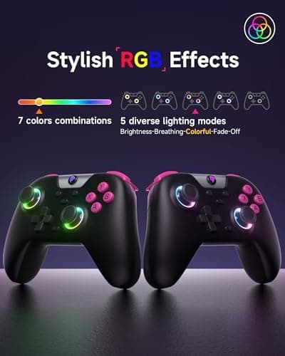 Trådløs spillkontroller for PC/Steam/iPhone/Android/Switch - Bluetooth-kontroller Gamepad med Hall Effect, RGB-lys