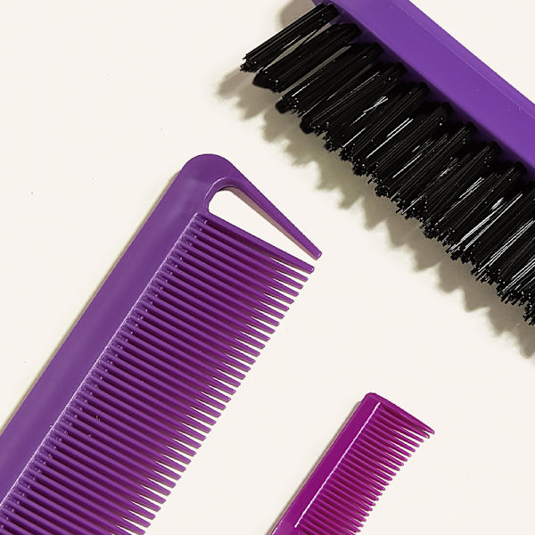 3 kappaleen violetti kampasetti kiusoitteluun, reunan ja selän harjaamiseen - Rotanhäntä- ja reuna-kammat naisten hiusten muotoiluun
