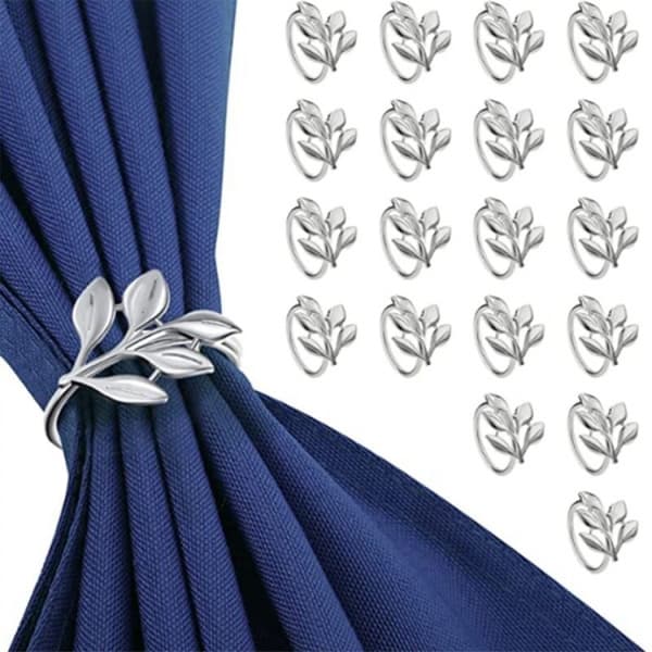 20 stk. sølvserviettringer sølvblad - runde til bordsserviett