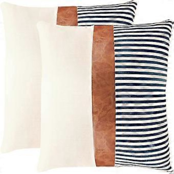 Bondkuddar med lantlig stil, 18x18 tum, 2-pack Dekorativa kuddfodral för säng, Bondkuddar för soffa, Faux läder Boho kuddfodral, TIMDAM