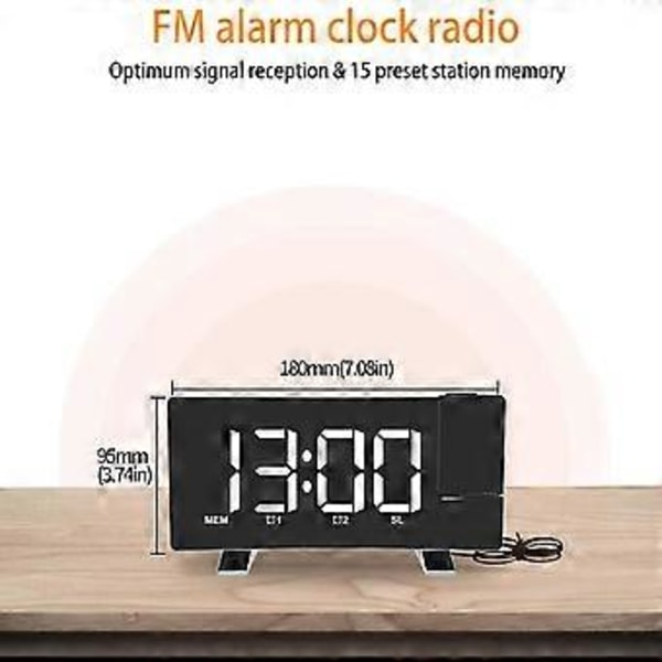 Projektionsväckarklocka, Digital Radioklocka för Tunga Sovare (svart vit)