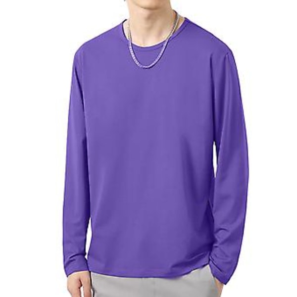 Fianao O-Hals Langarmet T-skjorte for Menn Høst Undertrøye Pullover Tees Daglig Bekledning (XL Lilla)