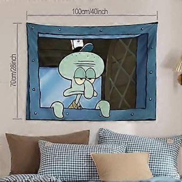 FENDROM Rolig Bläckfisk Cartoon Väggbonad Hängande Roligt Meme Bakgrund Fönsterdesign Heminredning för Sovrum Vardagsrum (100 x 150 cm)