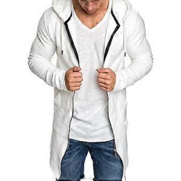 Hoodie Cardigan Mode Farveægte Let Vedligehold Lang Jakke Longline Lynlås Hættetrøjer Herre Hættetrøjer til Klub (XL sort)