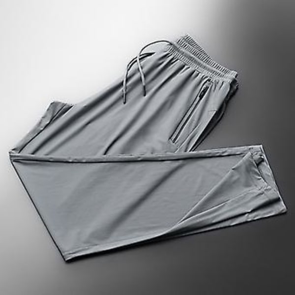 Män Sportbyxor Solid Färg Andningsbar Djup Krok Lätt Dragkedja Träning Ankelbandad Fickor Mesh Män Sweatpants Manliga Kläder (L Grå)