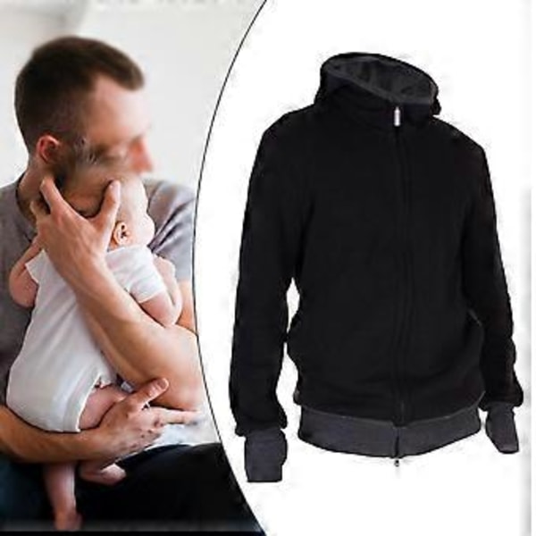 Miesten hupullinen collegepaita taskulla ja vauvankantotaskulla, talvinen taskukantoreppu miesten huppari ulkoiluun ja kevääseen (L)