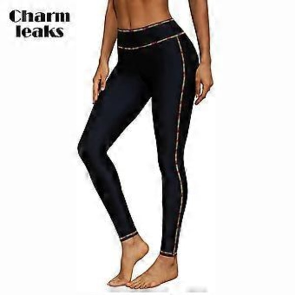 Charmleaks Badbyxor för Kvinnor Högmidjade Badbyxor Badleggings Badtights Regnbågssömmar (XL)