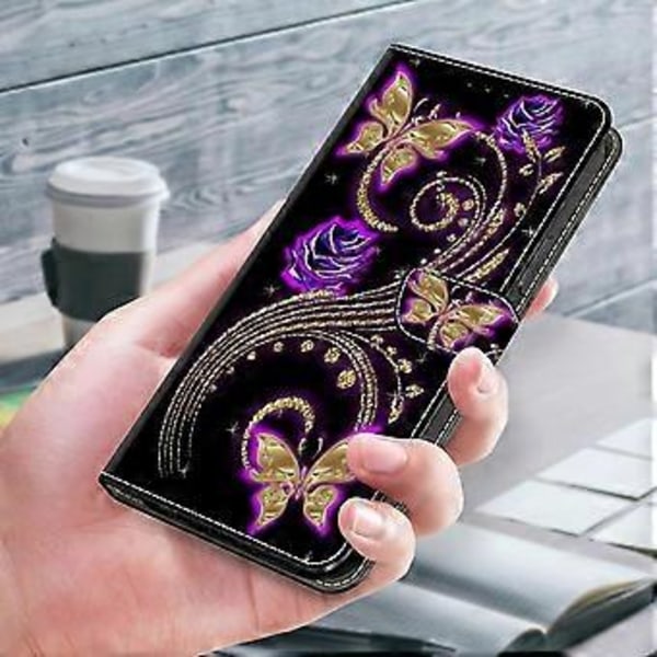 Magnetisk etui til Samsung Galaxy A35 5G med 3D-mønsterprint i læder (Lilla blomster og sommerfugle)