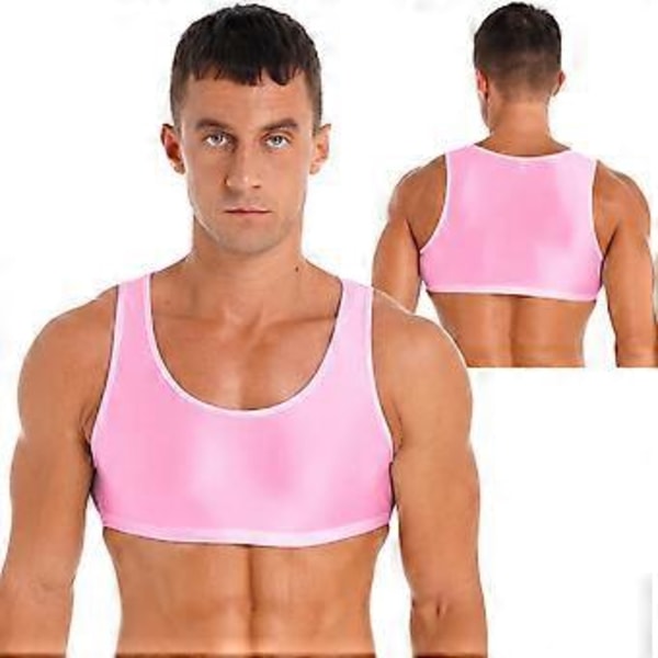 Ärmlös Muskel T-shirt för Män Basic Tank Crop Tops Fitness Gym Sport Västar (L rosa)