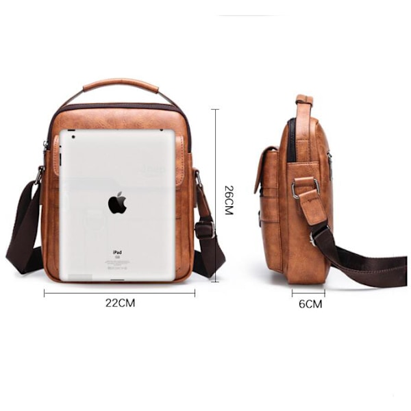 Läder Crossbody-väska, Herr Axelväska, Kontor Affärer Magnetiskt Spänne Justerbar Rem, Svart
