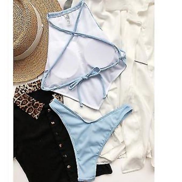 Dam Högmidjad Baddräkt Tvådelad Baddräkt Bikini Set Bikini (M BLÅ)
