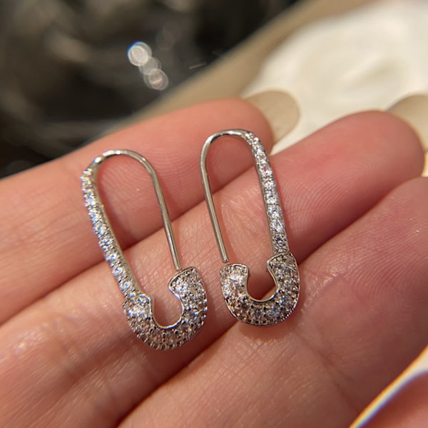 Cz Safety Pin Cartilage Sterling Silver Hoop Earrings For Women G