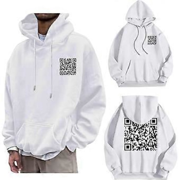 F**k You QR-Kode Hoodie, QR Scan Kode Joke Sjov Hoodie Unisex, Tyk Vinter Sweatshirt Trøjer Topper (S Hvid)