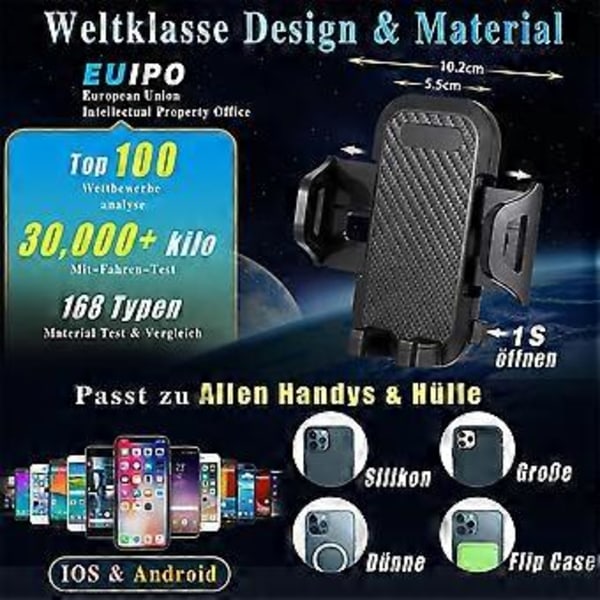 Auton puhelinteline 3 in 1 tuuletusaukkoon & imukuppikiinnitys, puhelinteline autoon silikonisuojalla, universaali auton puhelinteline 360° kääntyvä joustava kaikille puhelimille W15