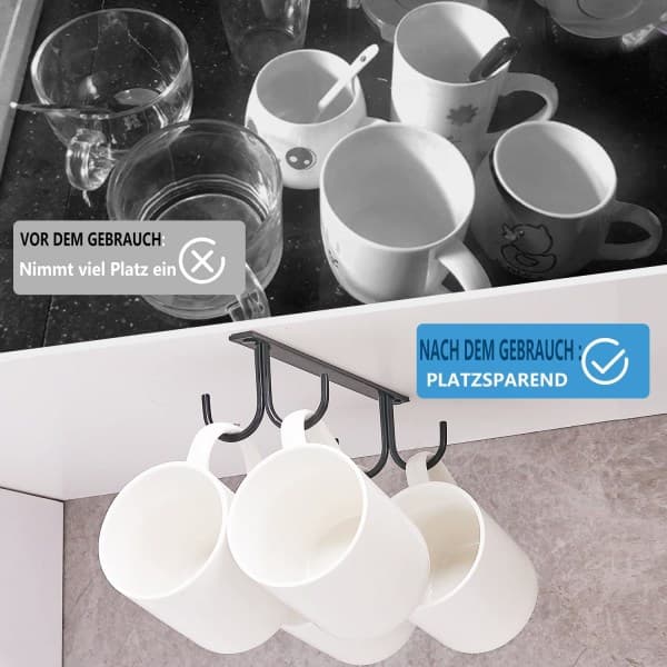 Koppholder under skapet, kaffekoppholder, 12 koppkroker under