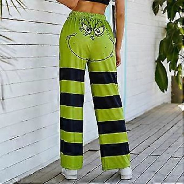 Dam Grön Monster The Grinch Byxor Julrandiga Sov Lösa Byxor Snörning Nattkläder Jul Loungewear (S)