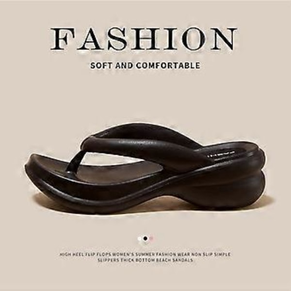 Strandtofflor Sommartofflor 6 cm tjocka flip-flops Sommartofflor för kvinnor Mjuka Eva Strand Halkfria Sandaler Flerfärgade Valfria (37 38 svart)