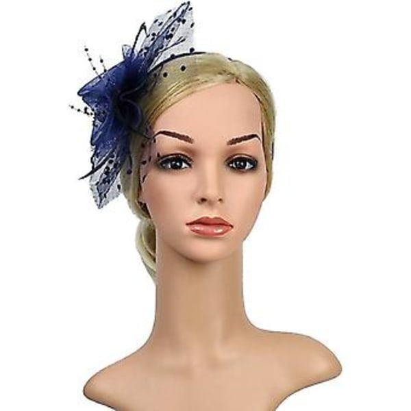 Fascinatorer for kvinner Bryllupsfascinator Hatt Blomst Mesh Fjær Hodebånd QA-Navy