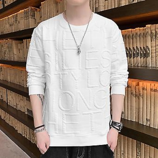 Mænds Efterårssweatshirt Engelsk Bogstav Rundhals Langærmet Casual Trøje Varmt Åndbart Koreansk Stil Forårssweatshirt Mænds Tøj (XL Sort)