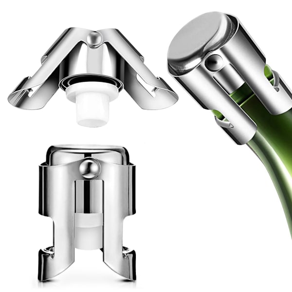 2 rustfrie stål champagnepropper, mousserende vinpropper, forsegling