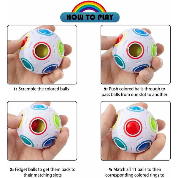 Regnbue magisk ball, 2 stykker puslespill 12 hull regnbu ball bunt F
