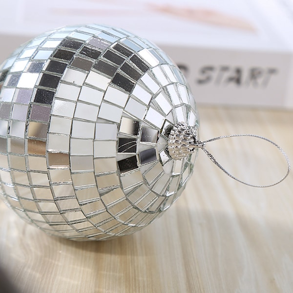 3 stk sølv disco reflekterende speil julekuler enkle å henge for jul