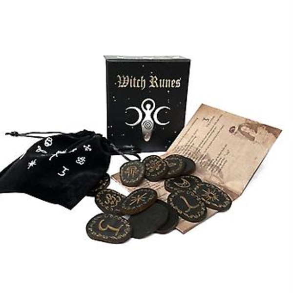 Puun Rune-kivisetti Noitain Rune-setti 14 kpl Kaiverretut Rune-symbolit Ennustamiseen