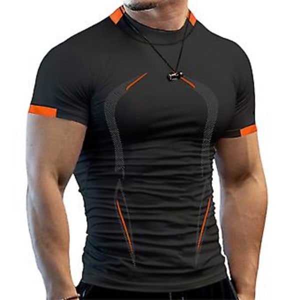 Mænds Gym Træning Casual Muscle Hurtigtørrende Slim Fit T-shirt Tee Kortærmet Fitness Sports Tops (2XL Sort)