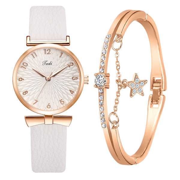 Women's watch, quartz watch women's watch + bracelet set, white