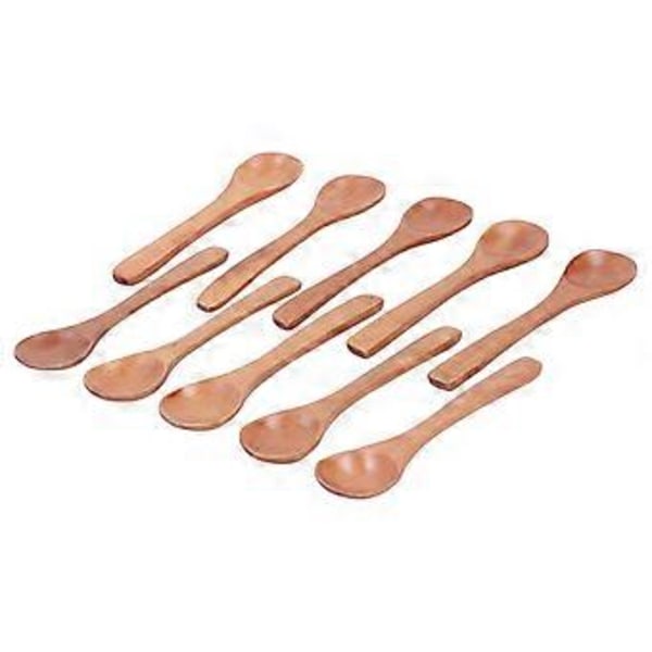 10 stk. Treskje Barneservise Mini Rund Krydderskje med Langt Håndtak for Kjøkken 13x3 cm