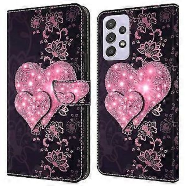 Wallet Case til Samsung Galaxy A52 4G/5G/A52s 5G, PU Læder Stand 3D Mønster Print Telefon Cover (Lace Hearts)