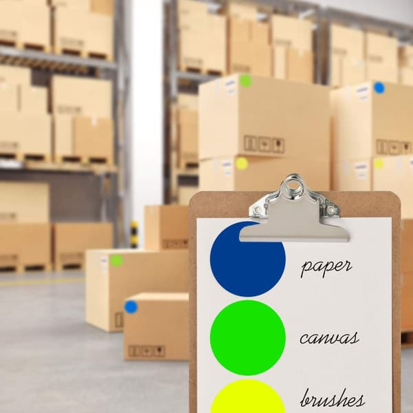 2 tommer rund etiket, fluorescerende gul, permanent farvekode prik