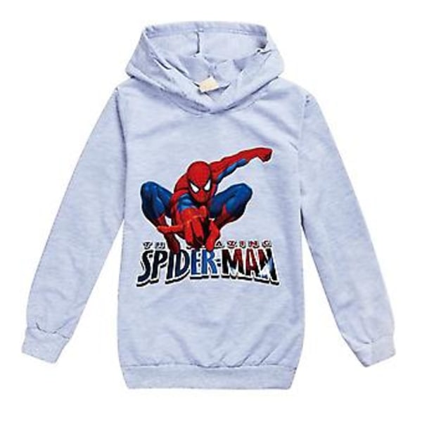 Spider-man Cartoon Print Casual Hoodies Superhero Kids Long Sleeve Hooded Sweatshirt Boys Girls Pullover Tops(9-10 Years Gray)