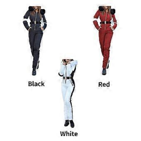 Dame Vinter Vandtæt Ski Snowboard Sportstøj Dragt Hætte Foxs Pels Jumpsuit (XL Sort)