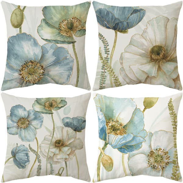 Utekjoleputer 45 x 45 cm, sett med 4 gule blå blomster Pa