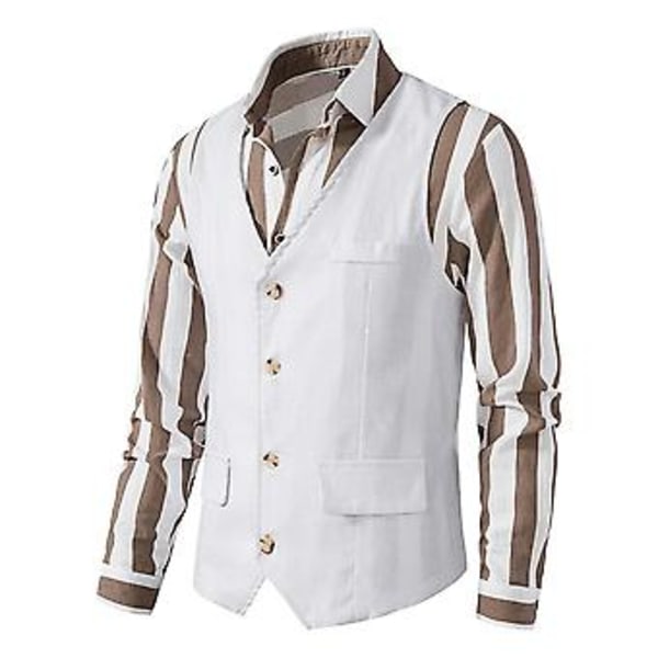 Retro Herrar Solid V-ringad Casual Enkelknäppt Kostymväst Business Formal Kontorsväst Med Fickor (2XL Vit)