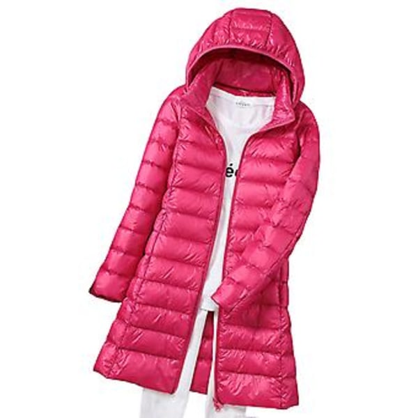 Vinterdunjacka för kvinnor, lång, smal passform, huva, varm jacka lämplig för möten med vänner (3XL Roseröd)