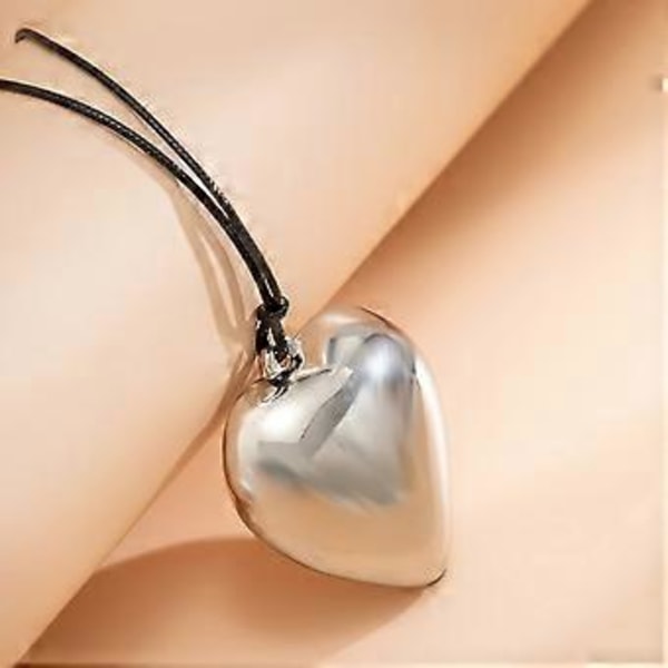 Naisten Puffy Heart -kaulakoru pitkällä nauhalla solmittava choker hopea kulta sydän riipus korut lahjat teinitytöille