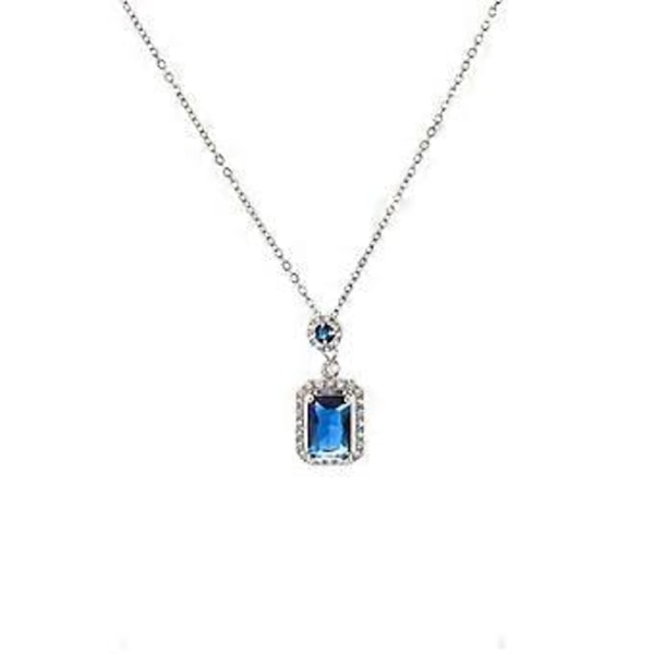 Akvamarin Fé-stil Simulerad Diamant Nyckelbenskedja med Diamanthänge Halsband för Kvinnor (Marinblå)