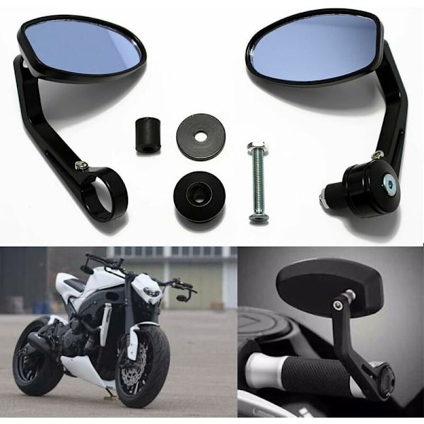 Svart 7/8\" 22mm Runda Motorcykel Spegel Bar Ände Handtag Fender